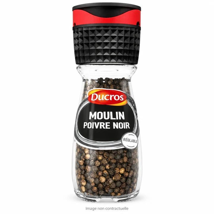 Moulin poivre noir Ducros 35 g sur fond blanc