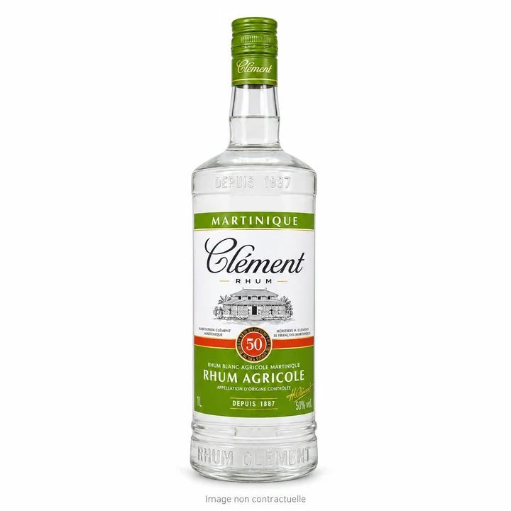 Rhum blanc agricole Clément 50 degrés 1 L sur fond blanc