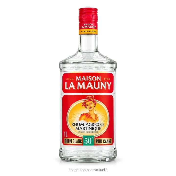 Rhum blanc agricole La Mauny 50 degrés 1 L sur fond blanc