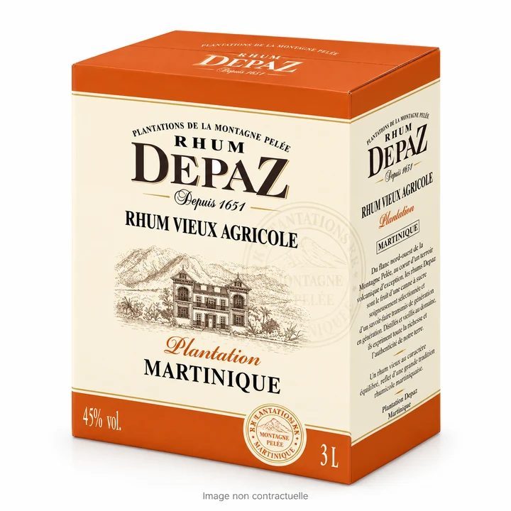Rhum vieux agricole Depaz 45 degrés 3 L sur fond blanc
