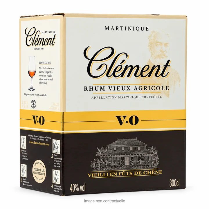 Rhum vieux agricole Clément VO 40 degrés 3 L sur fond blanc