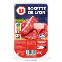 Rosette de Lyon U 12 tranches 100 g sur fond blanc
