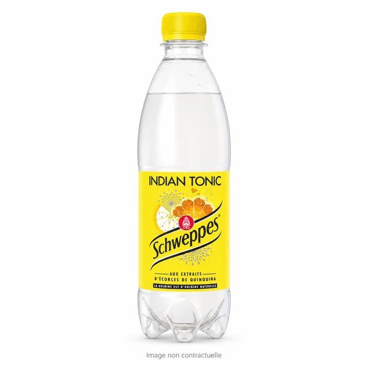 Schweppes Indian Tonic bouteille 50 cl sur fond blanc