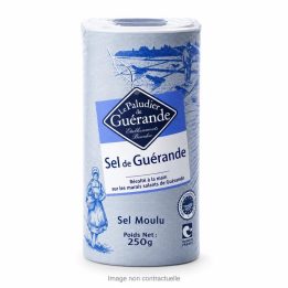 Sel moulu Le Paludier de Guérande 250 g sur fond blanc
