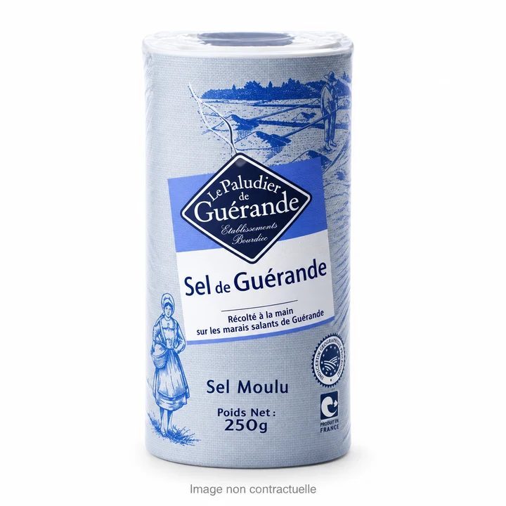 Sel moulu Le Paludier de Guérande 250 g sur fond blanc