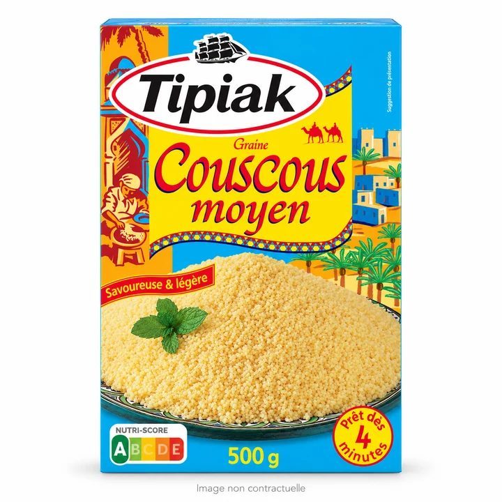 Semoule Couscous_Moyen Tipiak 500 G sur fond blanc