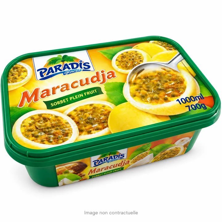 Sorbet maracudja Paradis 1 L sur fond blanc