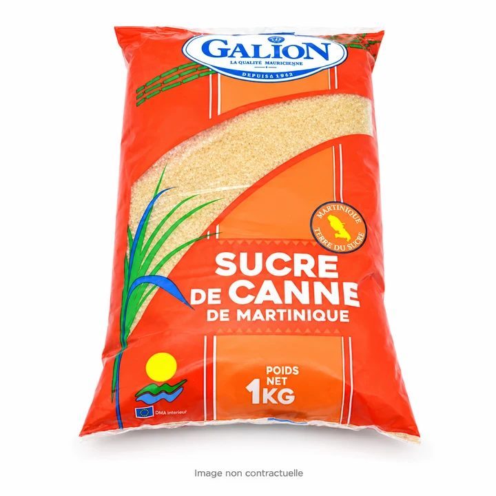 Sucre de canne Galion Martinique 1 kg sur fond blanc