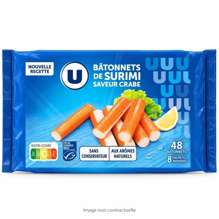 Surimi U saveur crabe 48 bâtonnets sur fond blanc