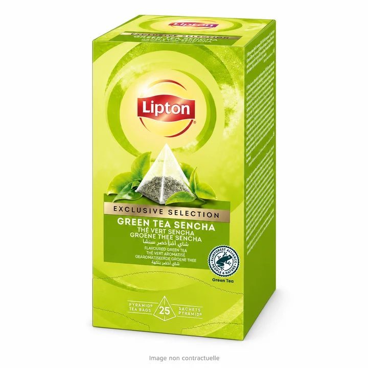 Thé vert Sencha Lipton 25 sachets sur fond blanc