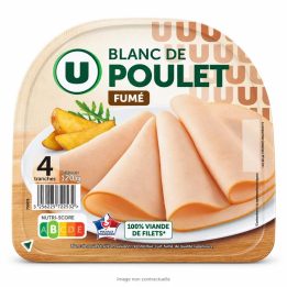 Blanc de poulet fumé U 4 tranches 120 g sur fond blanc