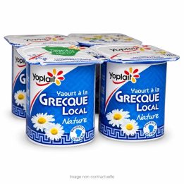 Yaourt à la grecque Yoplait nature 4 pots sur fond blanc