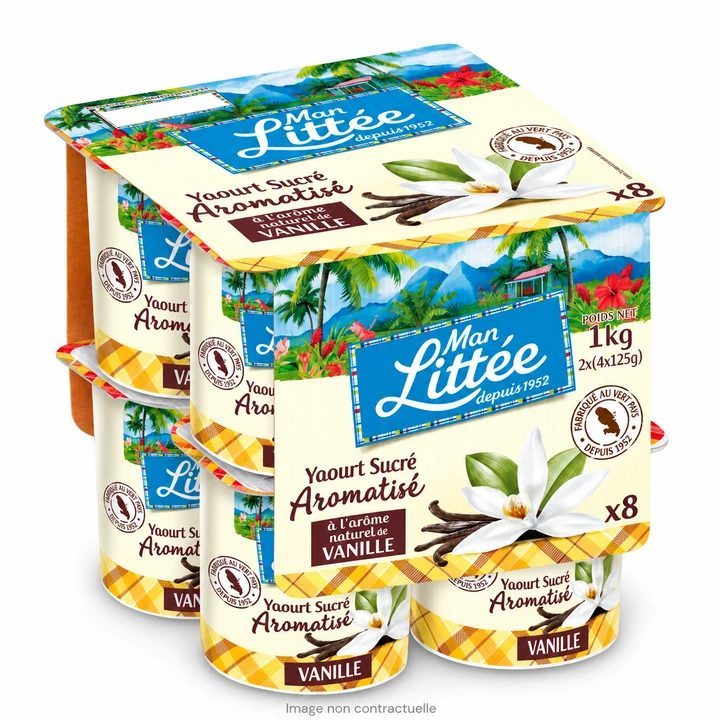 Yaourt vanille Mam Littée 8 x 125 g sur fond blanc